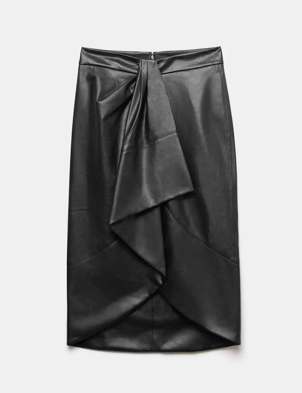 Faux Leather Midi Wrap Skirt
