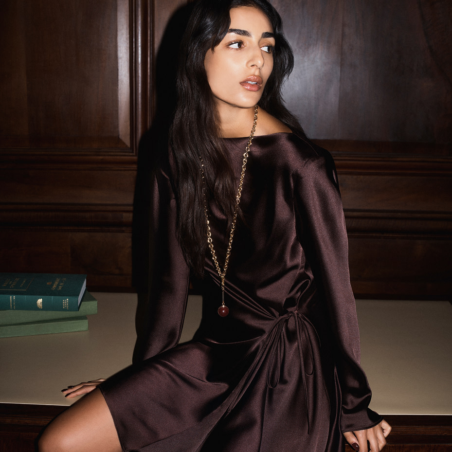 Woman in brown dress