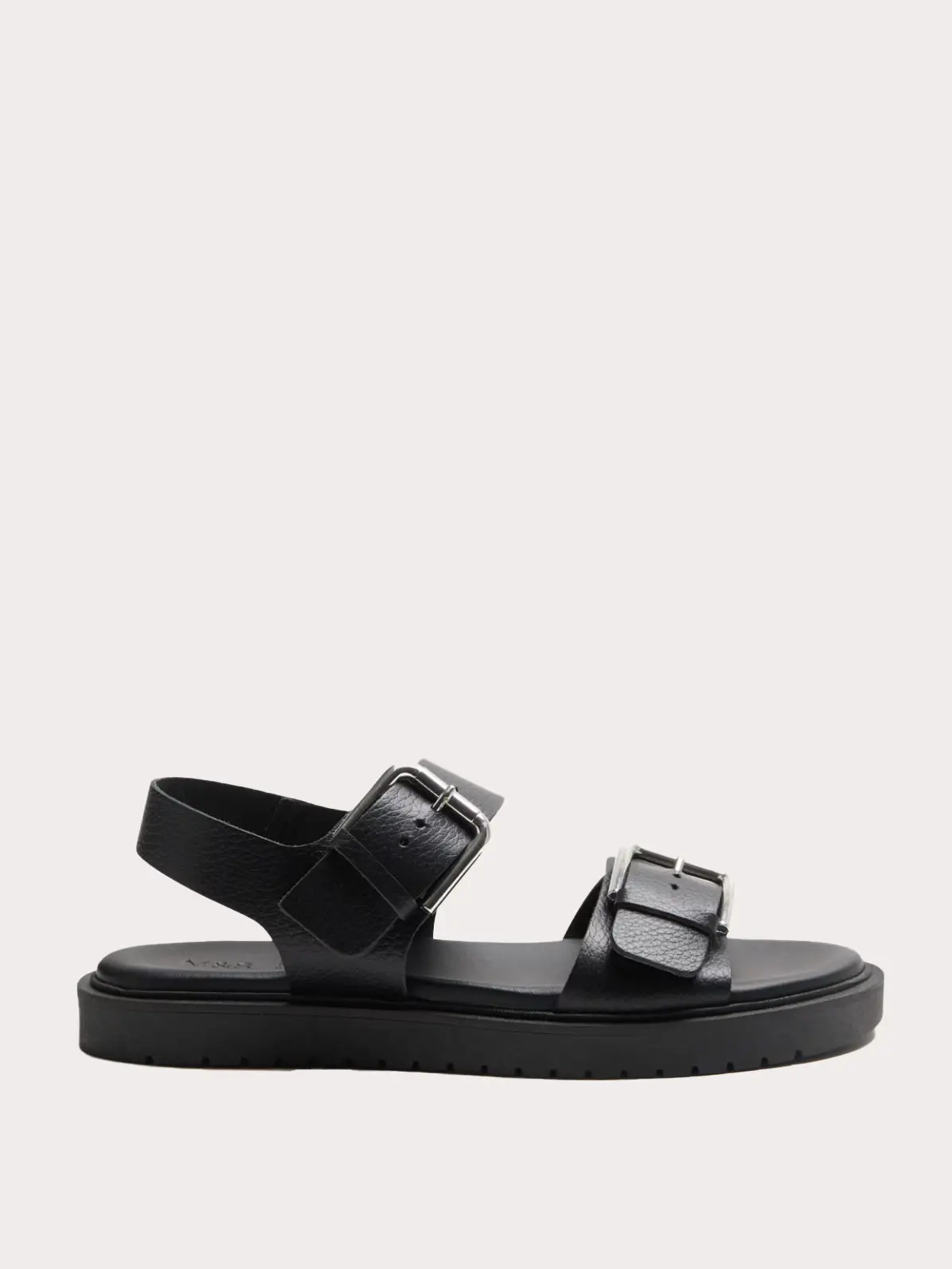 Black two-strap sandal with silver buckle detail 