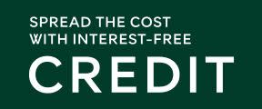Green background with spread the cost with interest-free credit text. Find out more