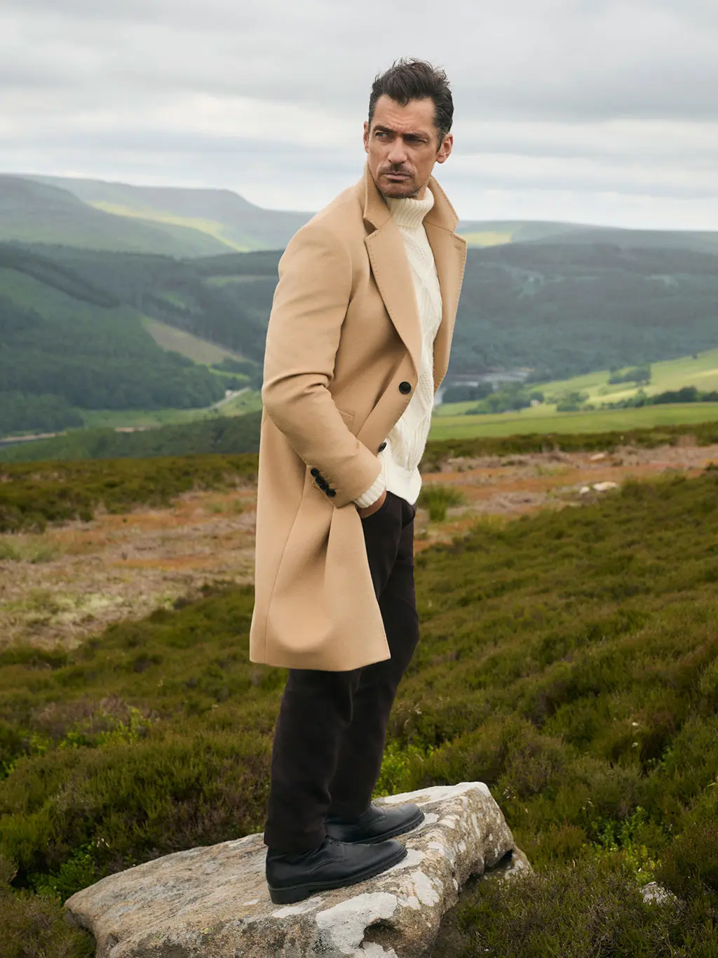 David Gandy in camel coat