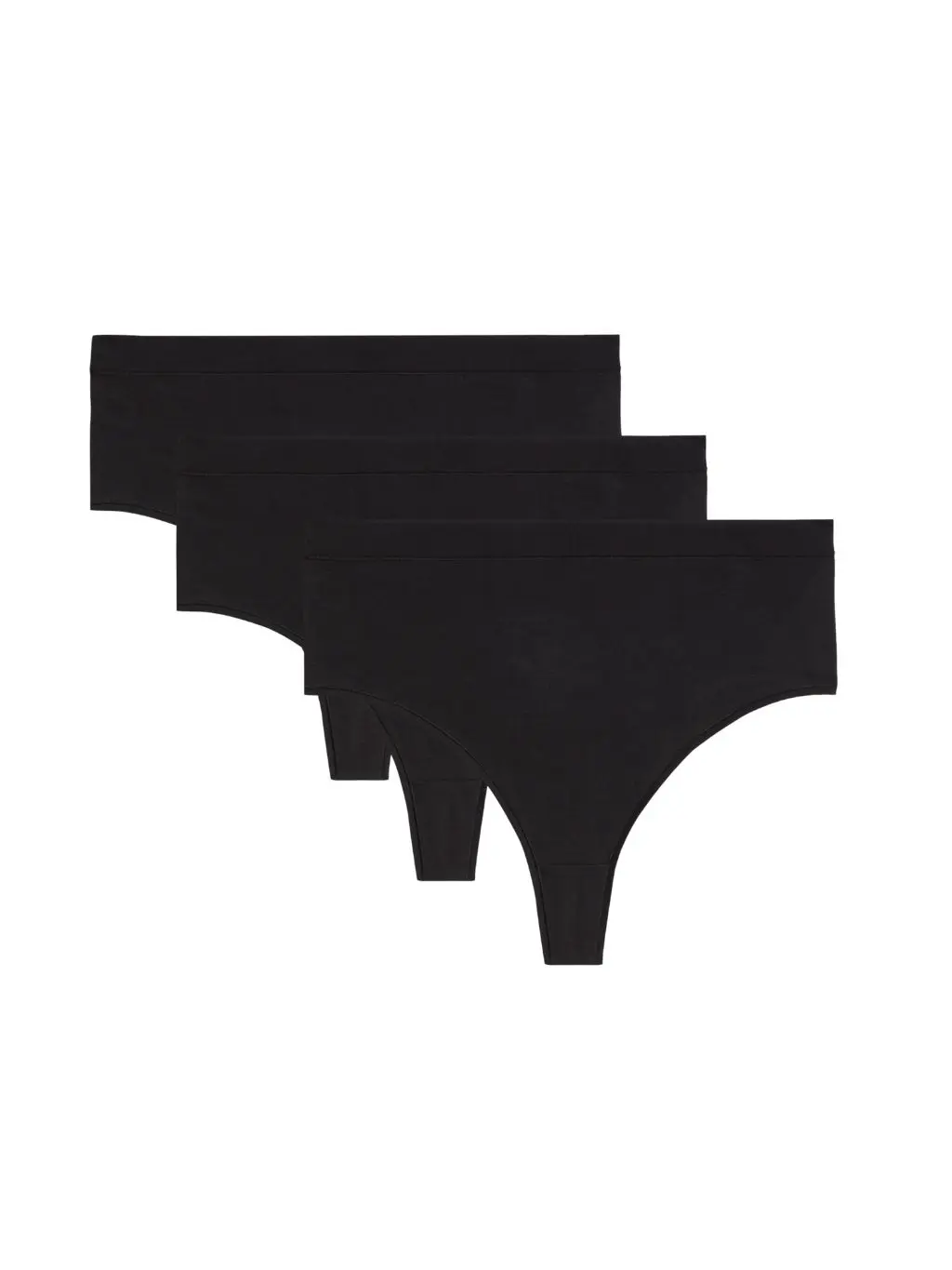 A pack of black high waisted stoma thongs from M&S