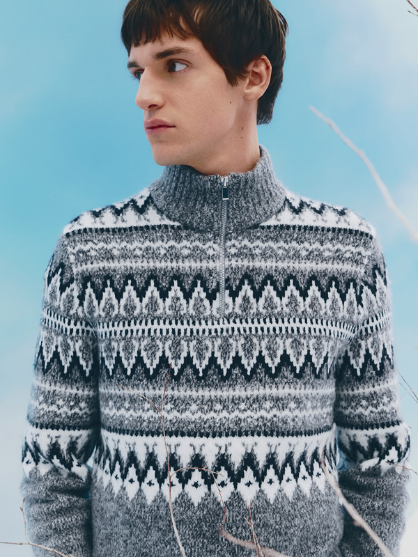 Man wearing grey Fair Isle jumper