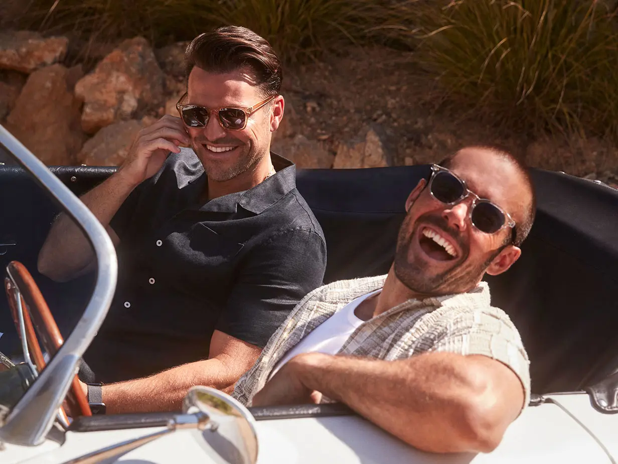 TOWIE’s Mark Wright and Made in Chelsea’s Spencer Matthews in a white car