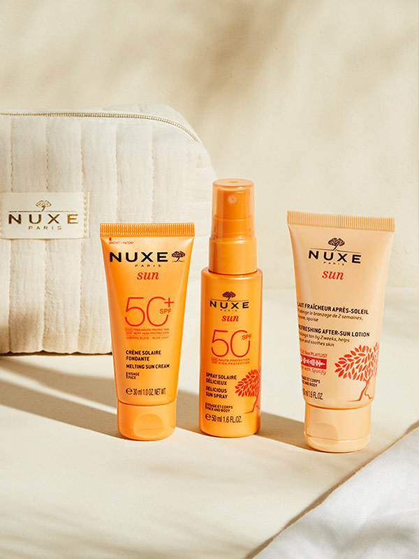 Suncare products in orange packaging 