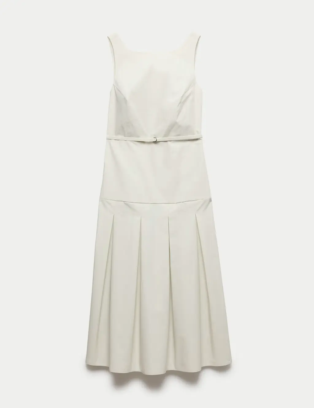 Cotton Blend Pleated Midi Waisted Dress