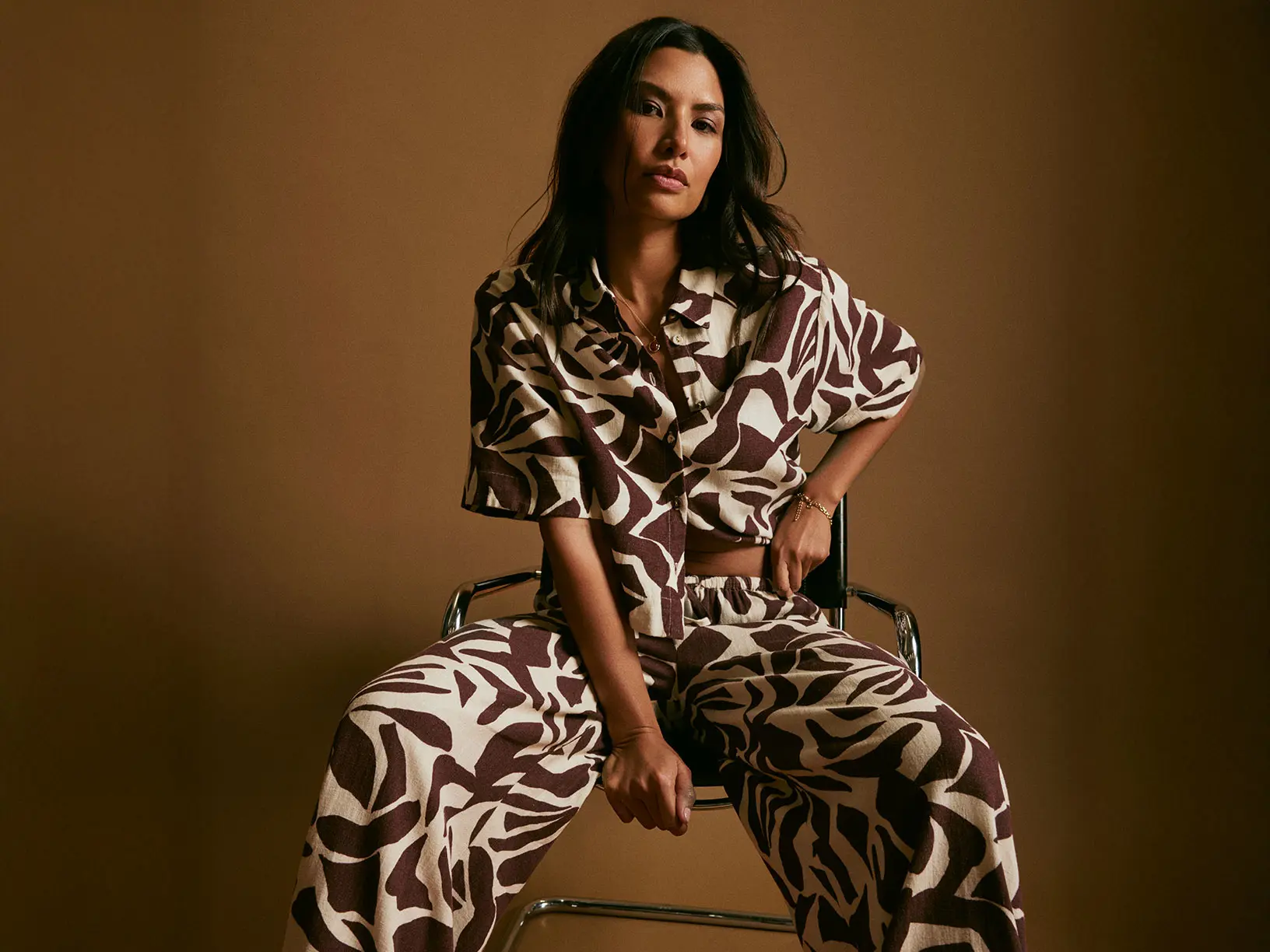 Woman wearing Nobody's Child print co-ord