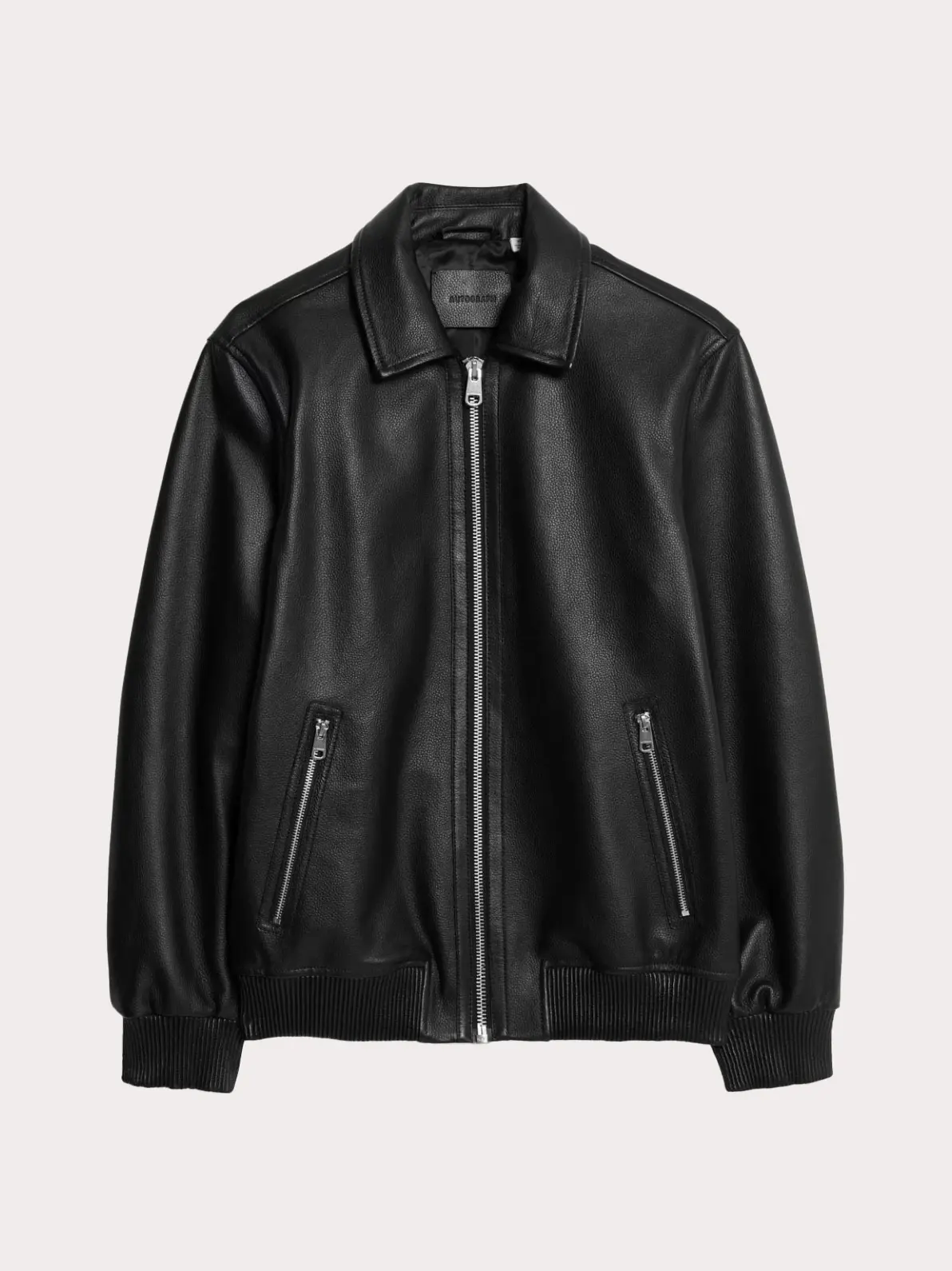Men's black leather Harrington-style jacket