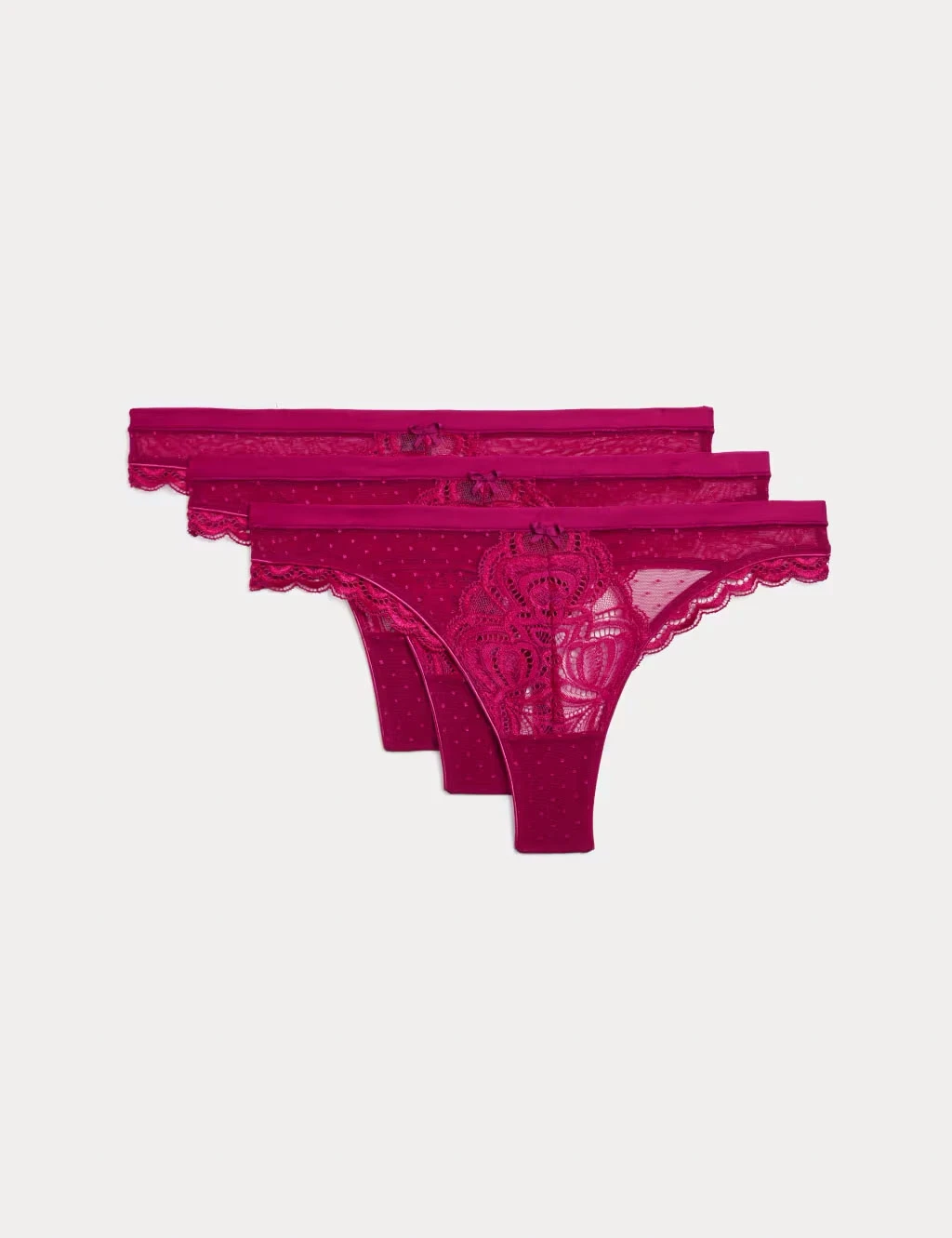 Raspberry lace thongs