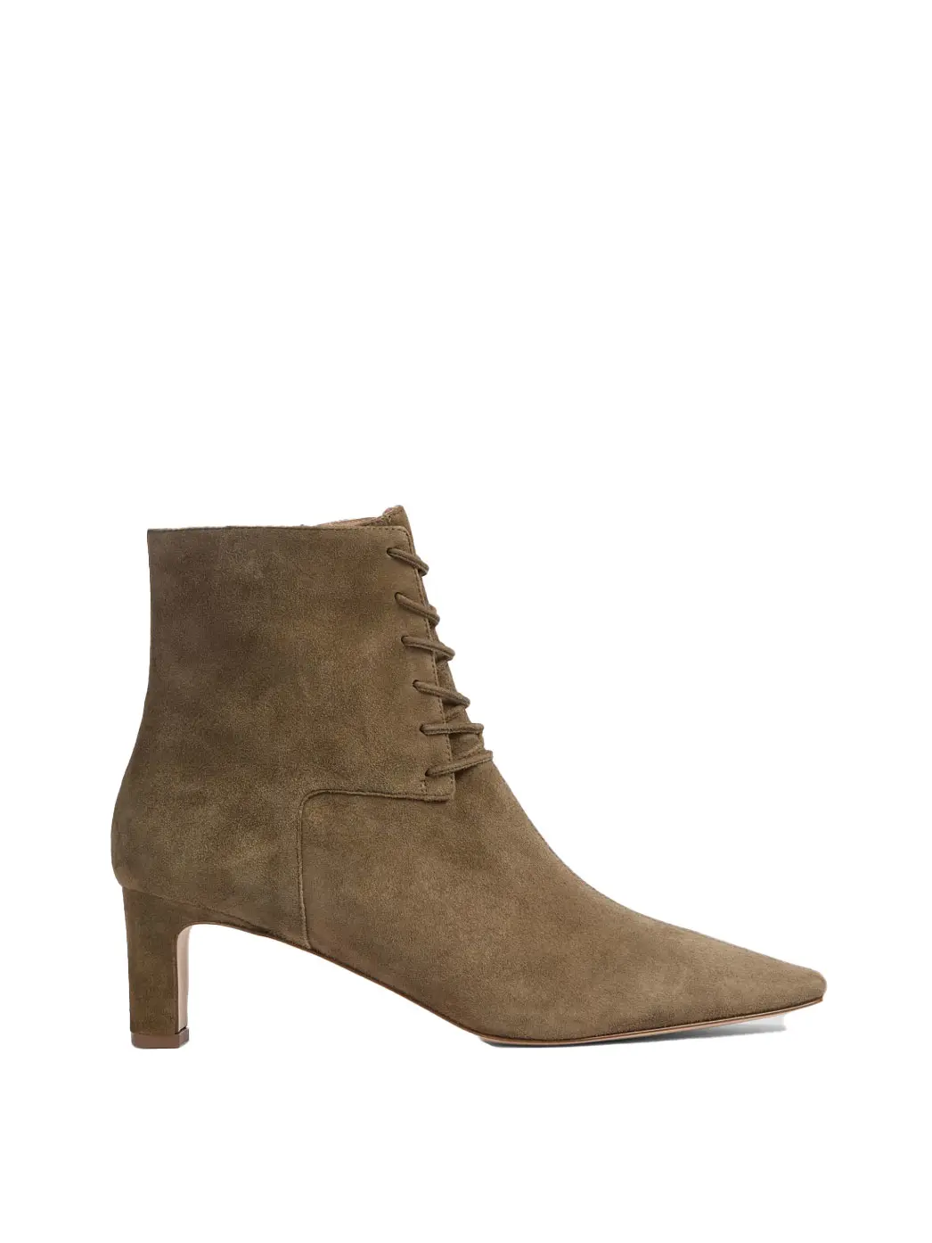 Suede, heeled and lace-up ankle boot