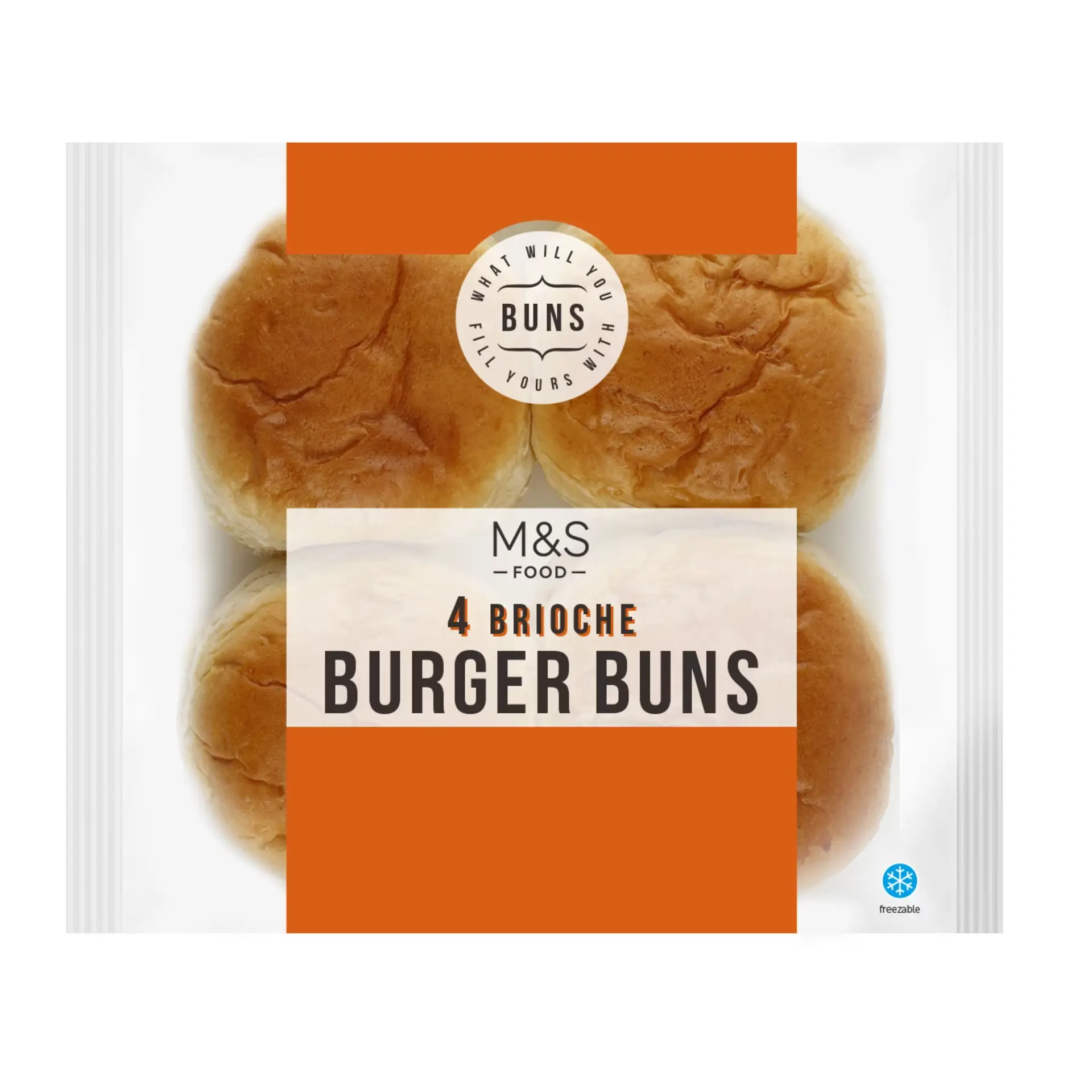 Four burger buns in package