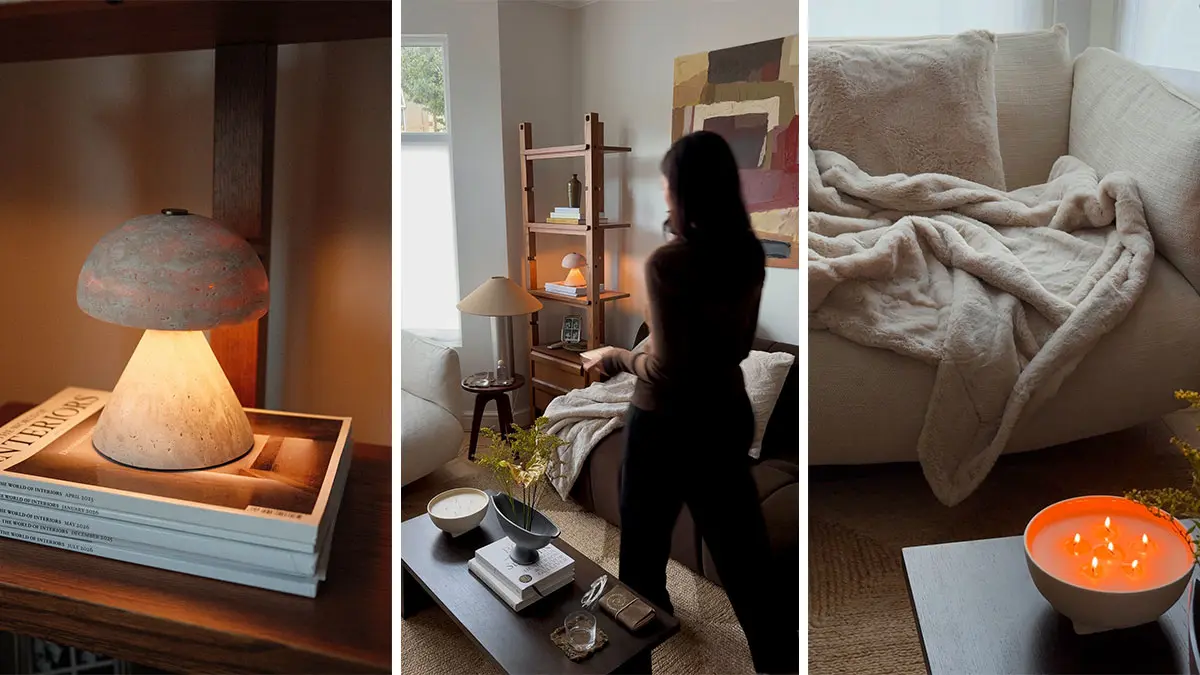 Collage of cosy homeware