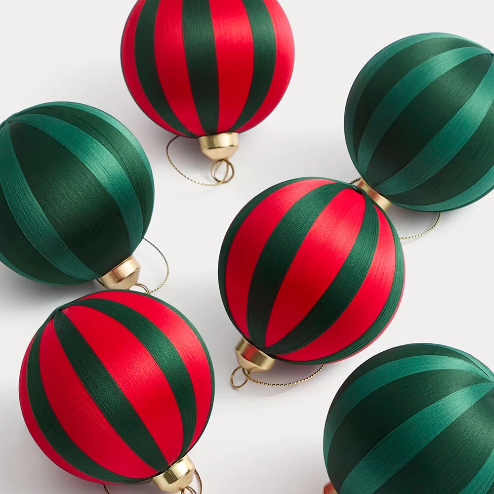 Red and green striped baubles