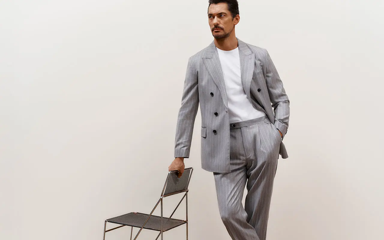David Gandy wearing grey suit by Jaeger at M&S