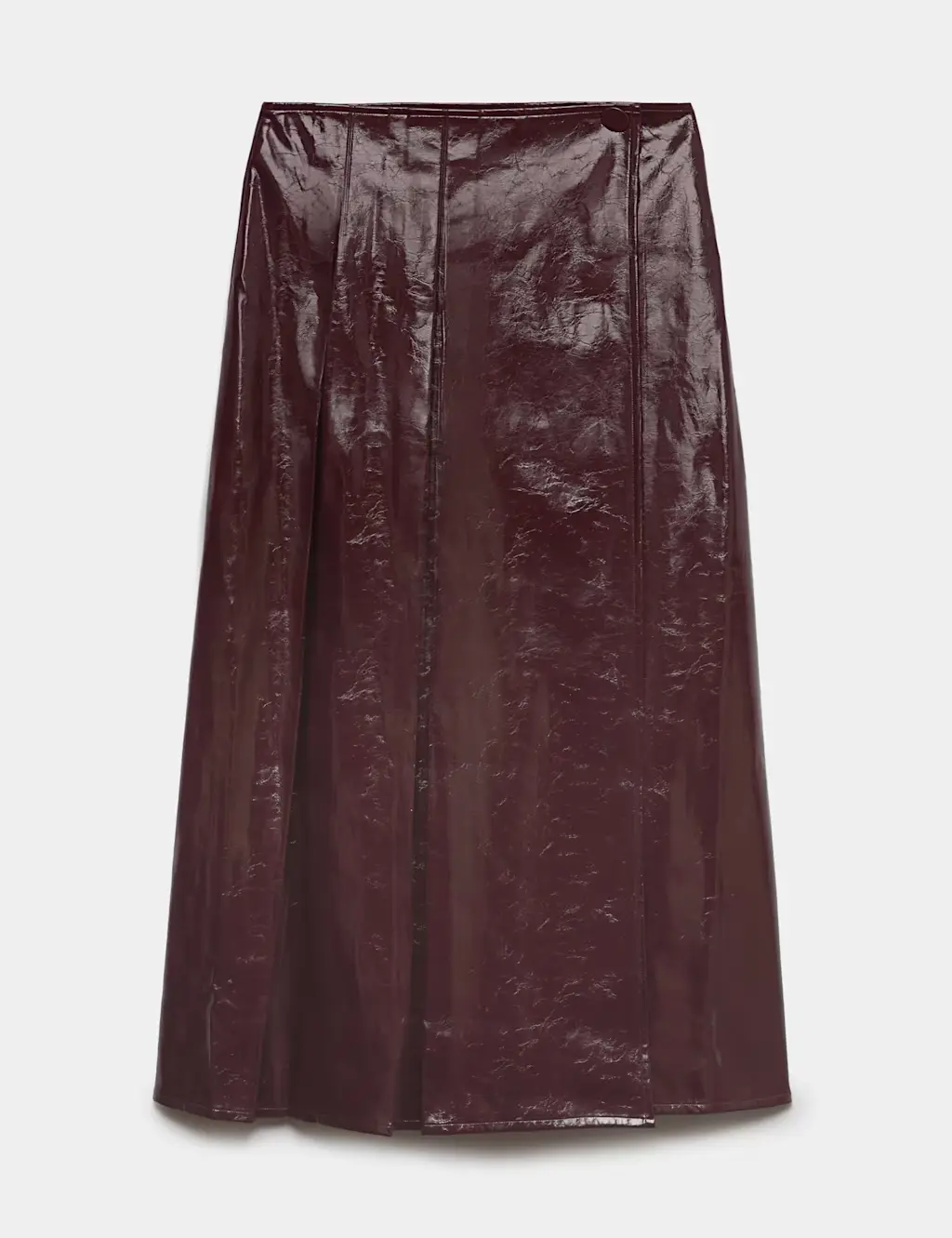 Faux Leather Textured Midi A-Line Skirt