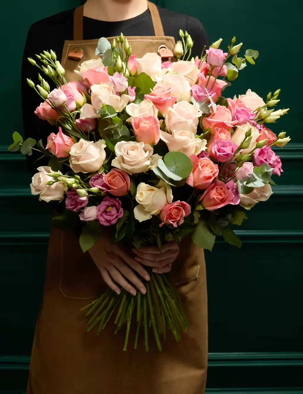Pink rose and eucalyptus bouquet