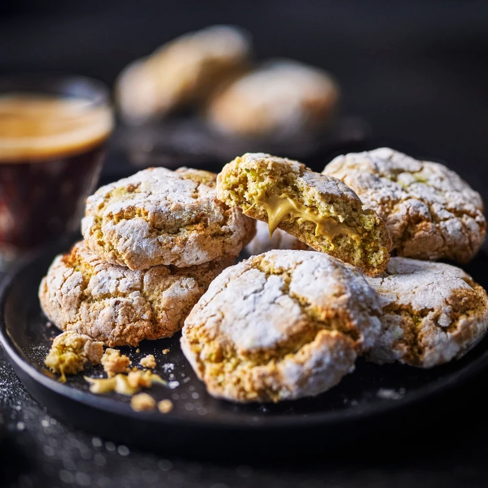 A stack of pistachio cookies
