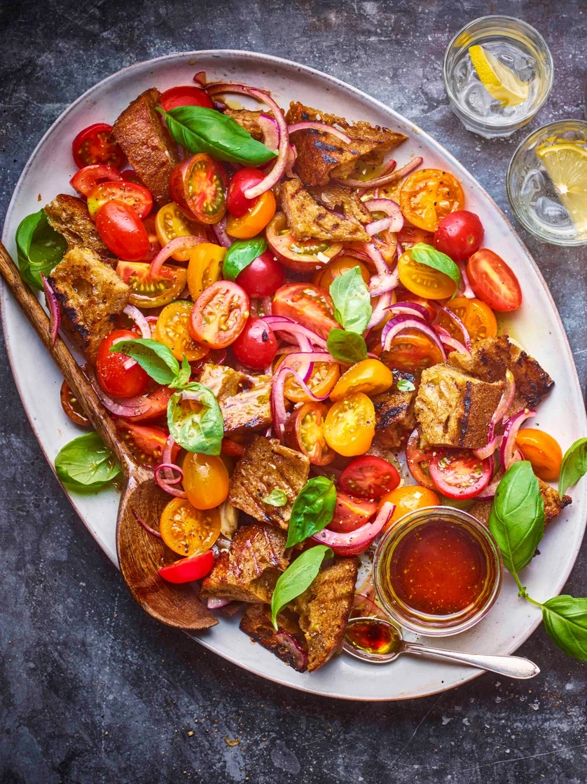 Tomato salad on white plate