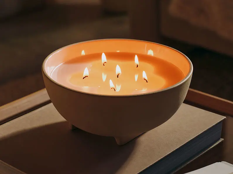 Six wick candle lit up