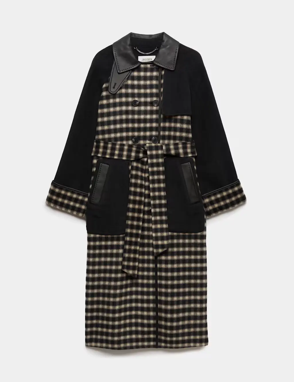Pure Wool Checked Double Breasted Longline Coat
