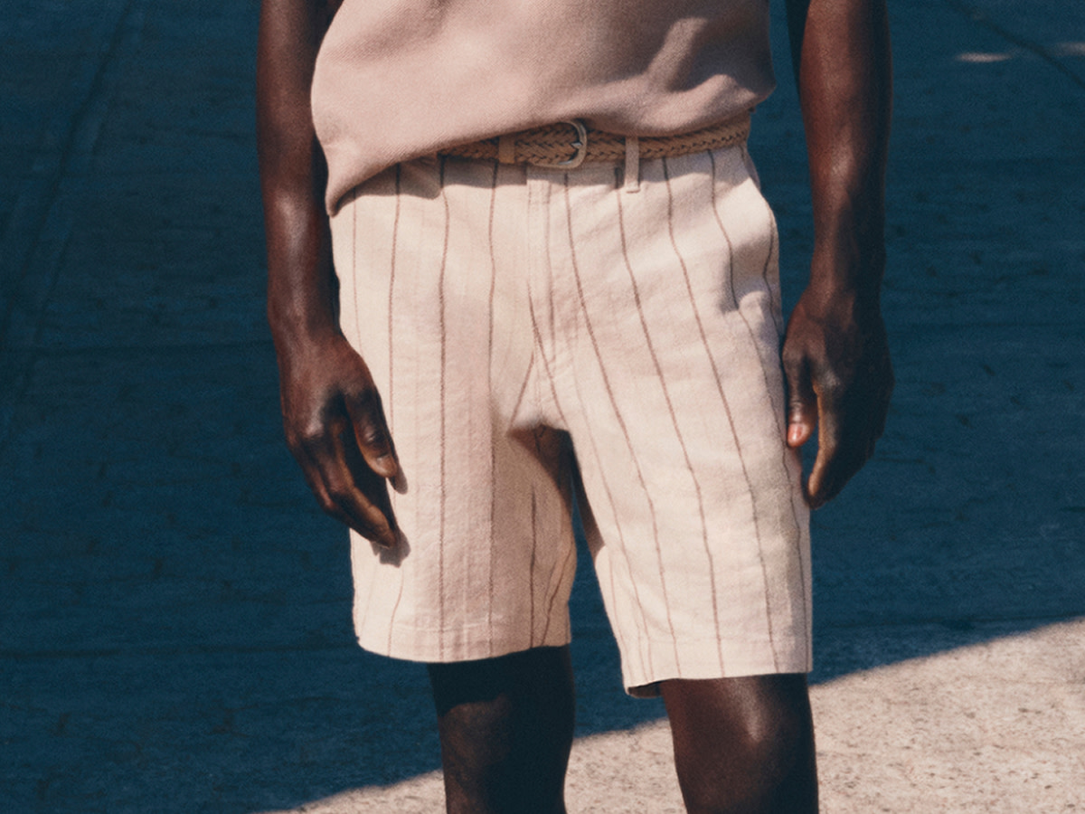 Man wearing striped shorts