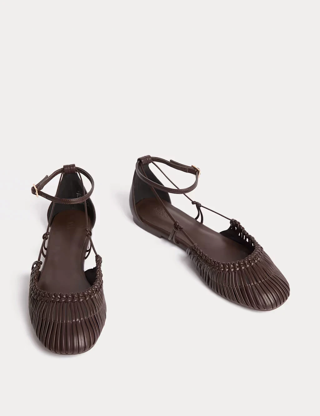 Brown woven ankle-strap sandals