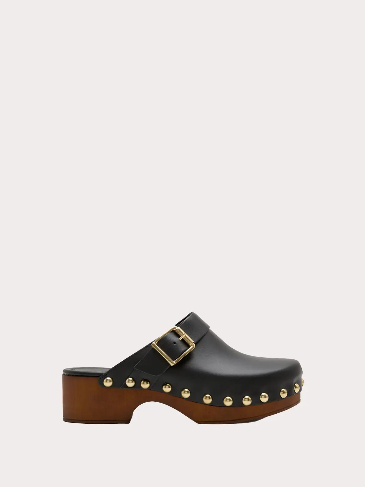 Leather studded block heel clogs
