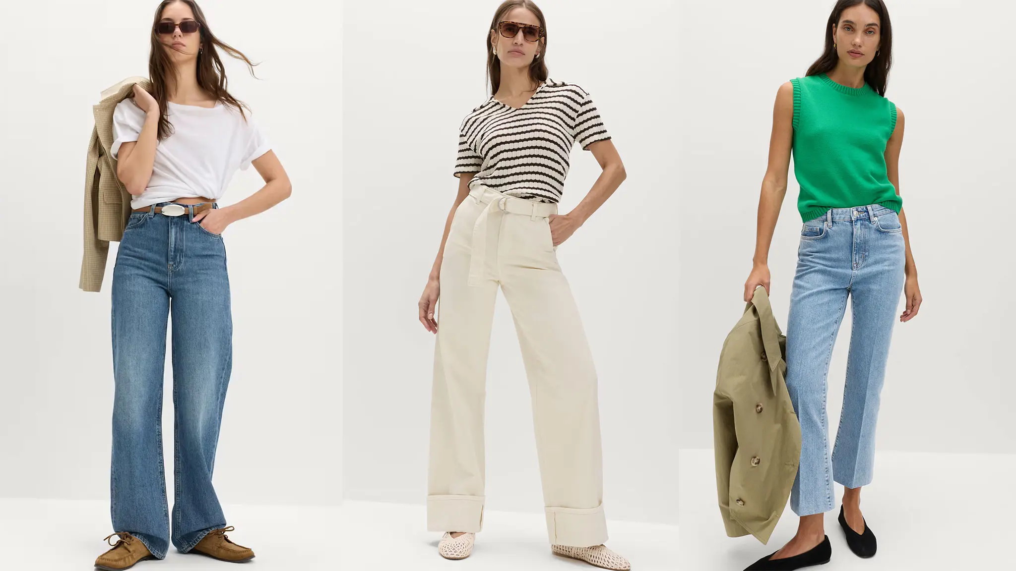 Woman in three outfits