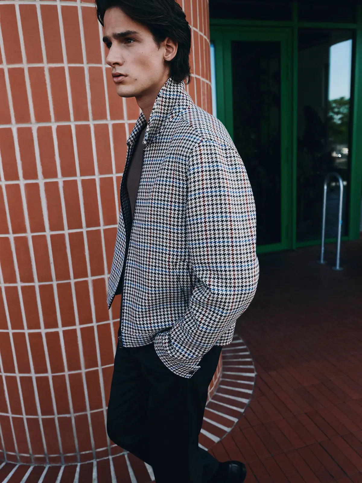 Man wearing patterned jacket