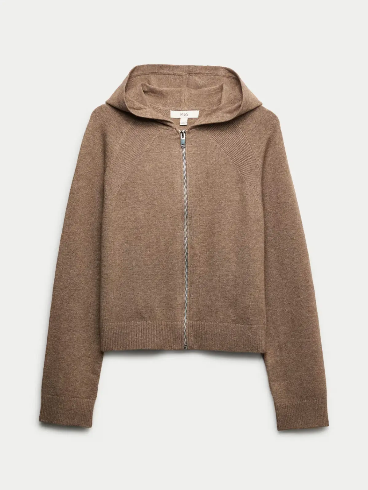 Knitted zip-up hoodie in warm hazelnut brown