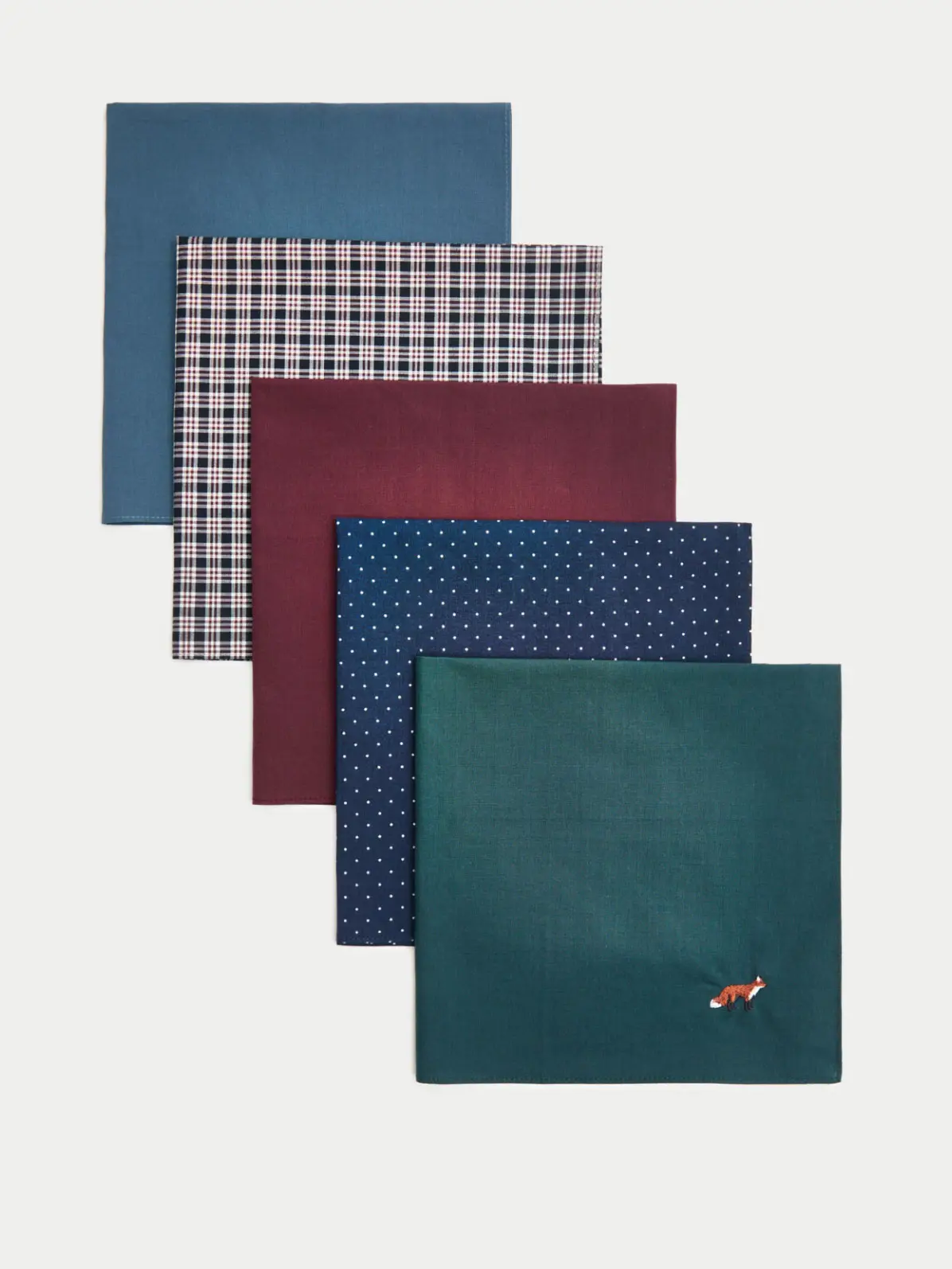 Pack of five handkerchiefs with woodland details 