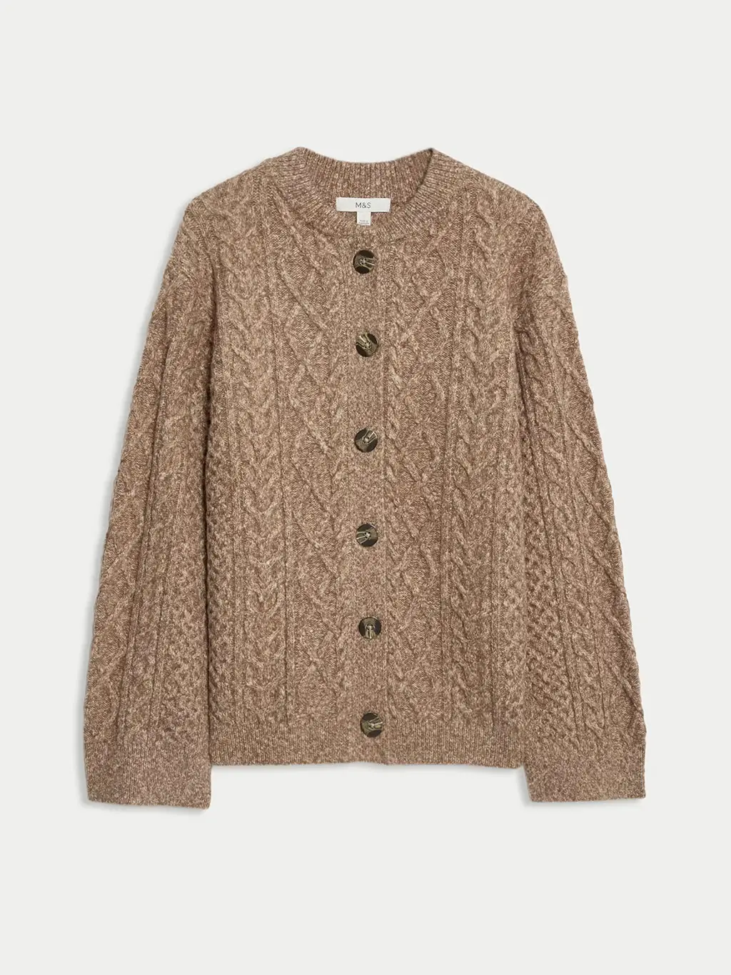 Brown cable-knit cardigan