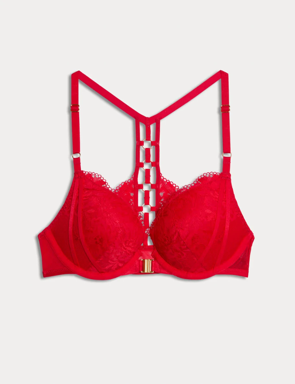 Red racerback push-up plunge bra