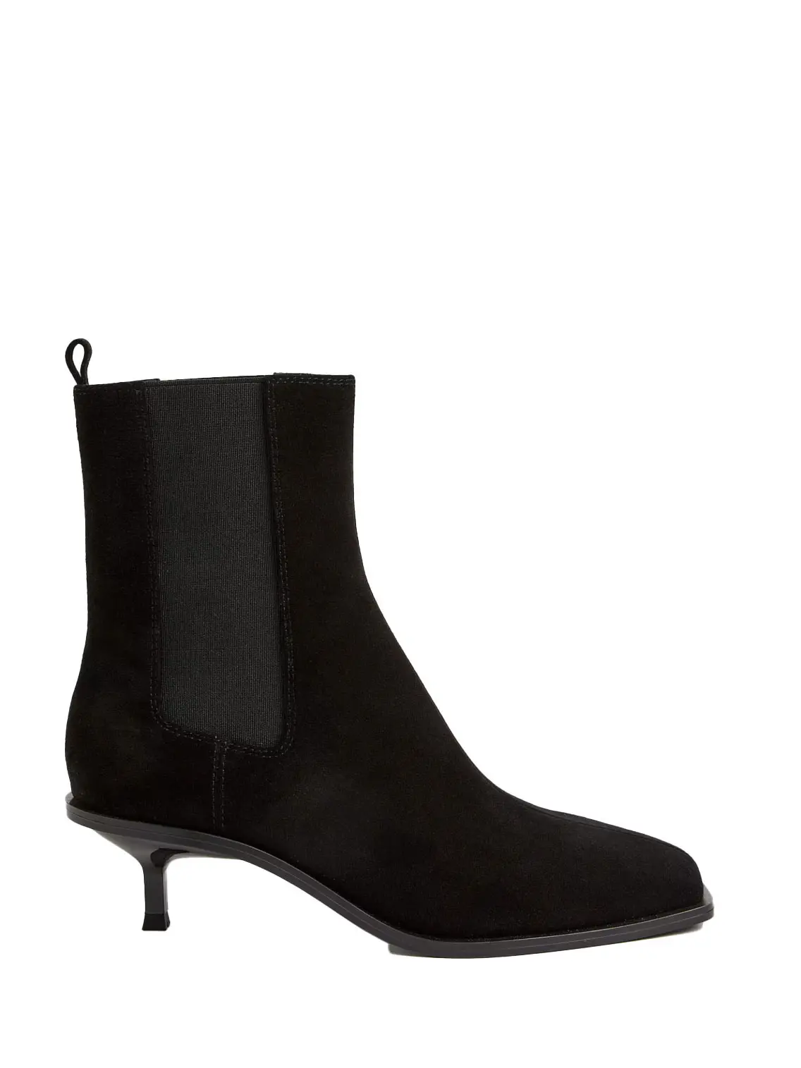 Black suede kitten heel ankle boot