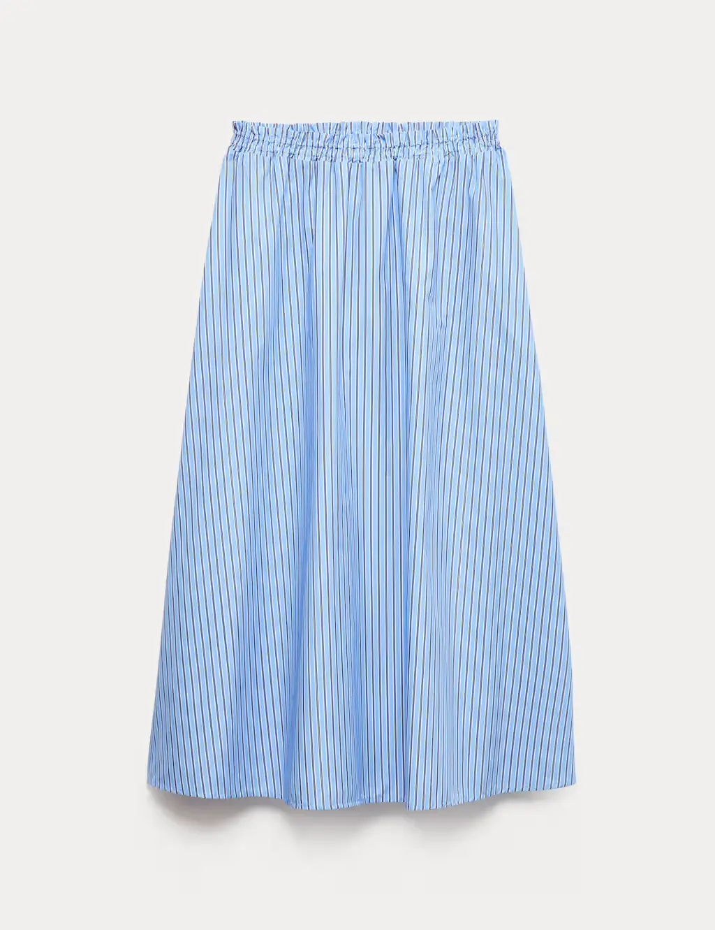 Pure Cotton Poplin Striped Pleated Midi Skirt