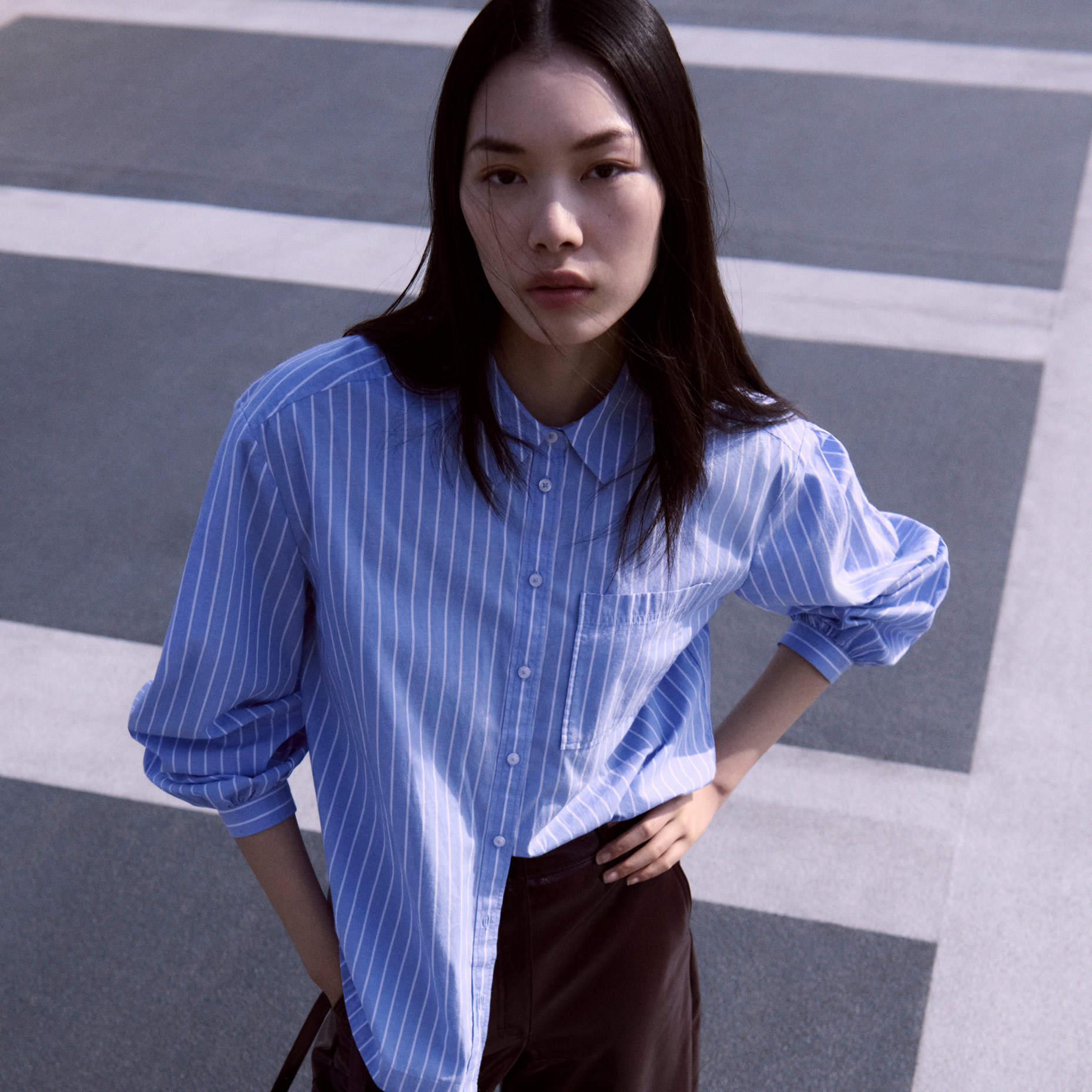 Woman wearing a striped shirt