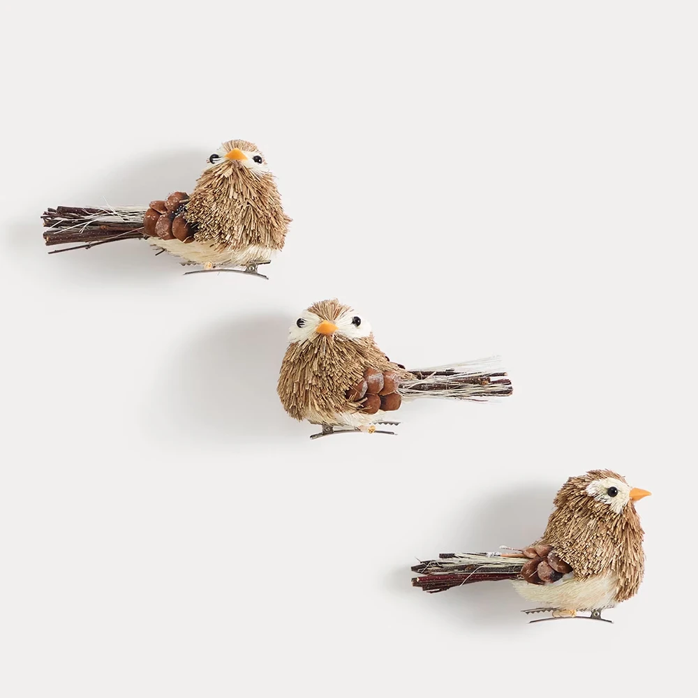 Trio of robin Christmas tree decorations