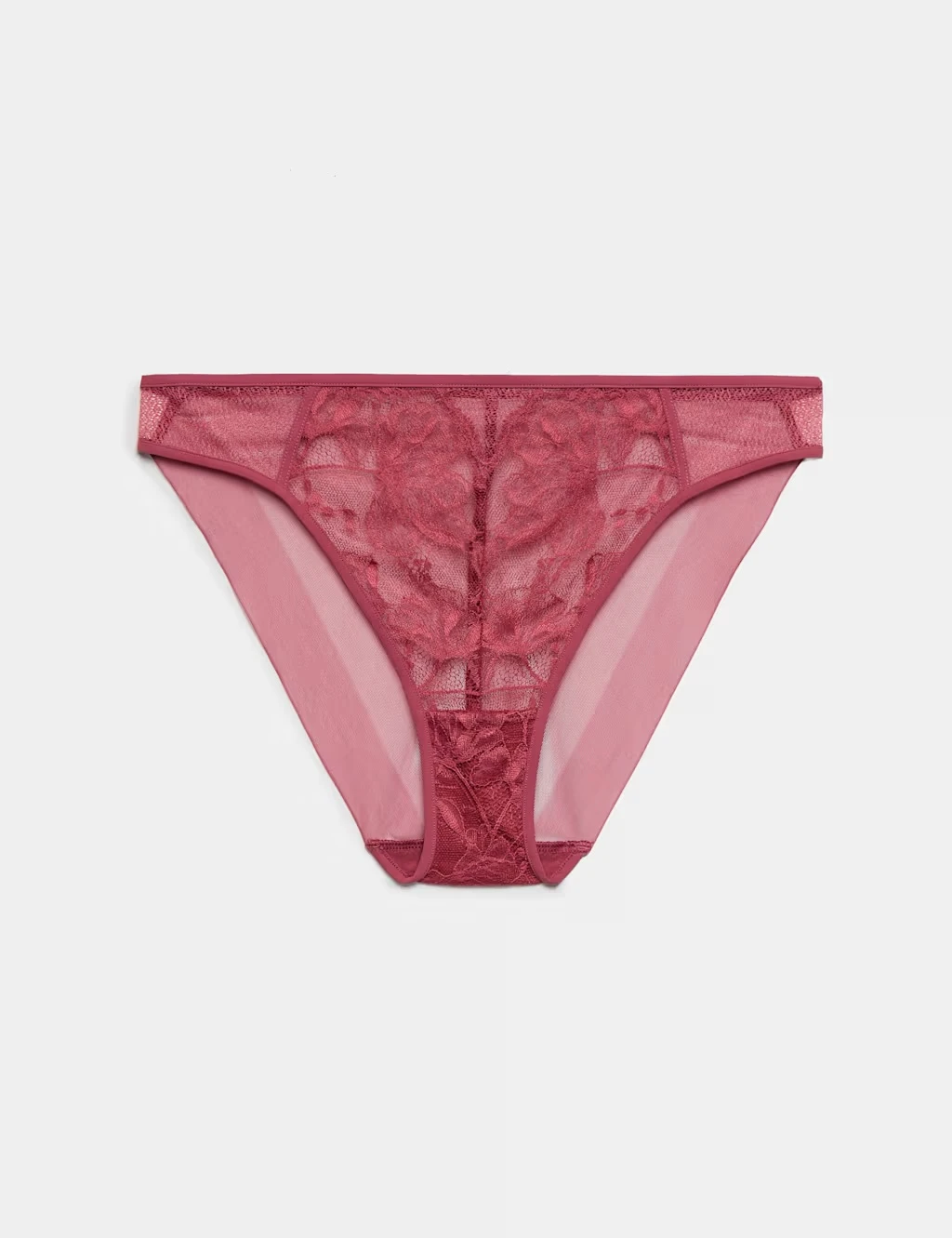 Red high leg pants with a pretty lace design.