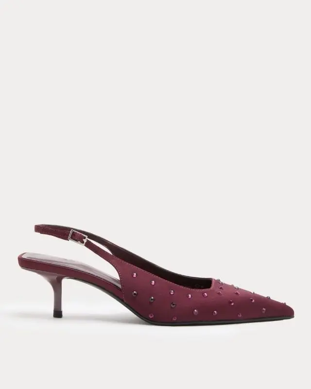 Burgundy sparkly slingback heels