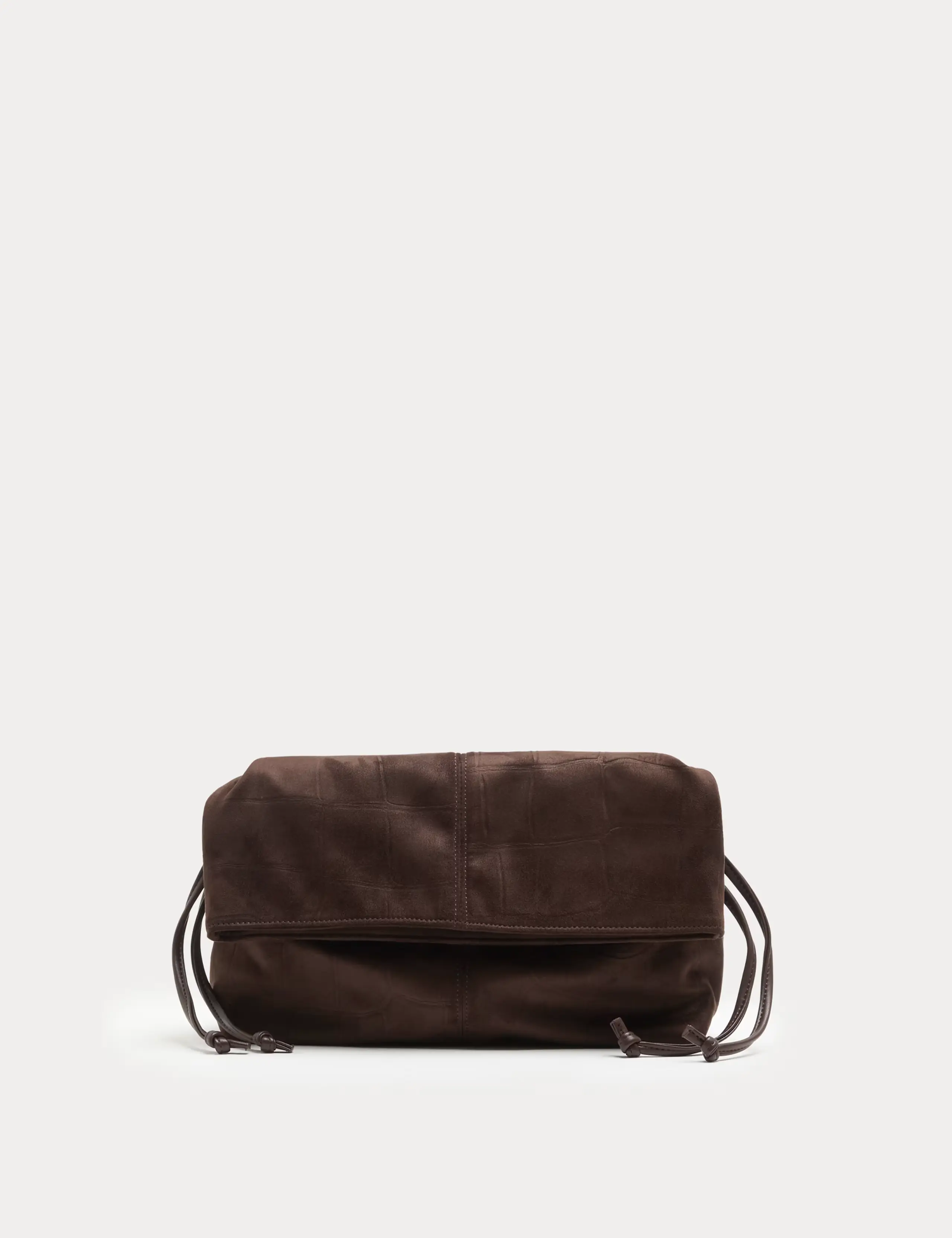 Suedette Ruched Fold-Over Clutch Bag