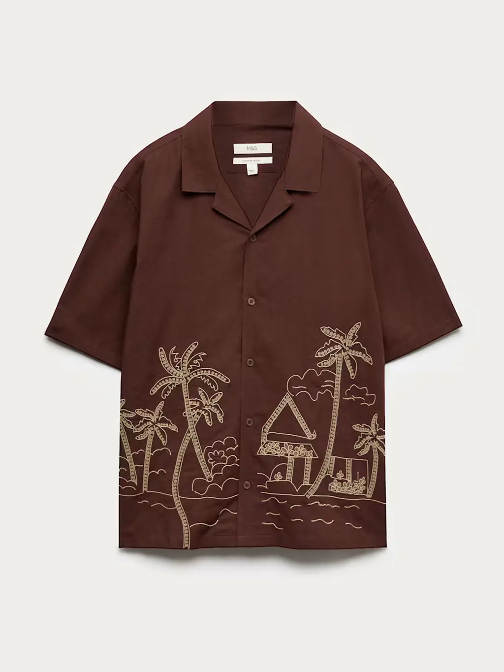 Brown embroidered short-sleeved shirt