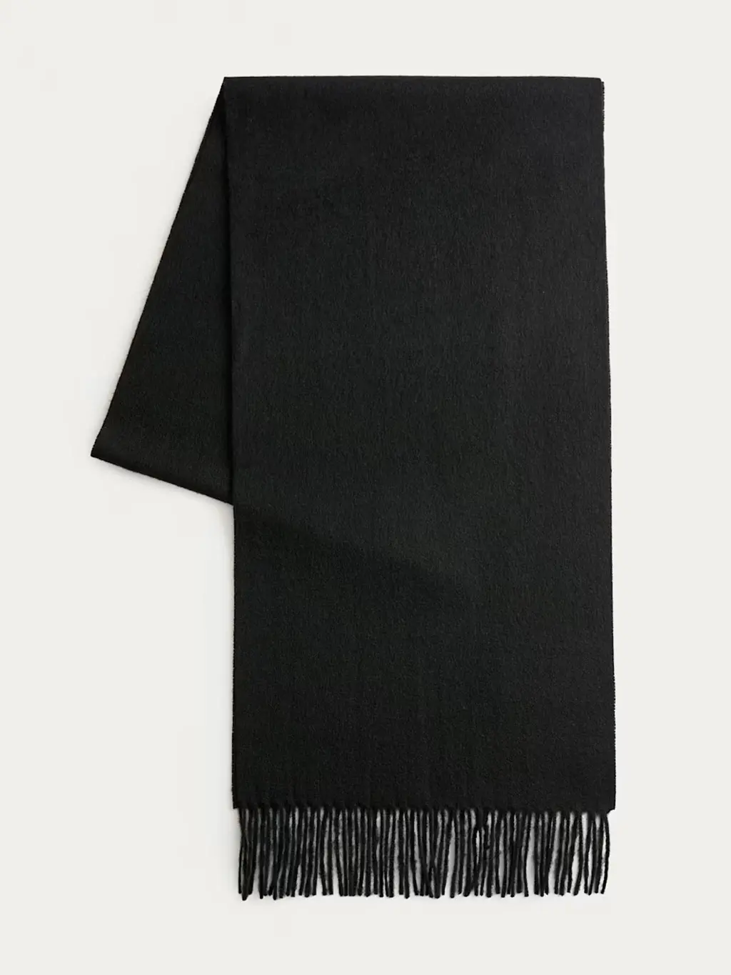 Black pure cashmere scarf with tasselled ends
