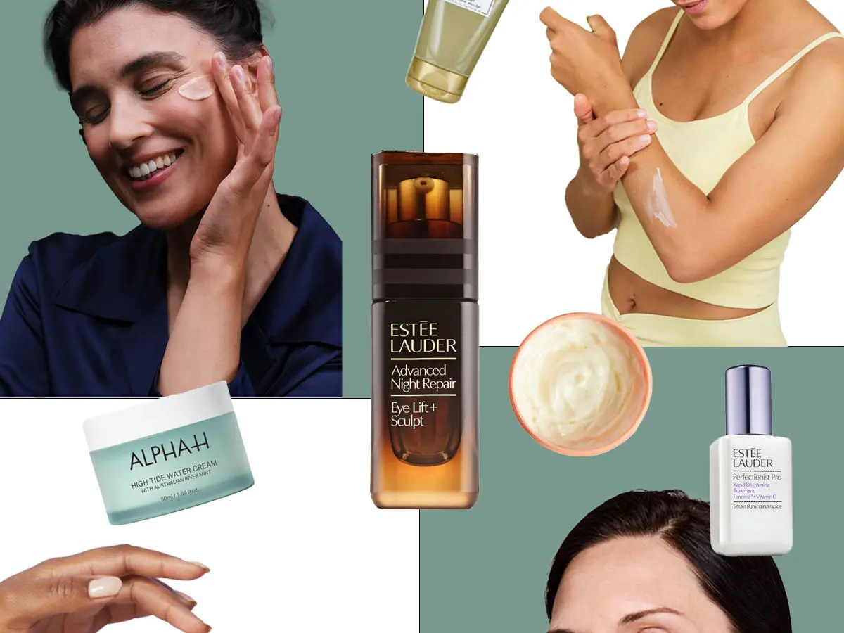 Collage of an assortment of skincare products