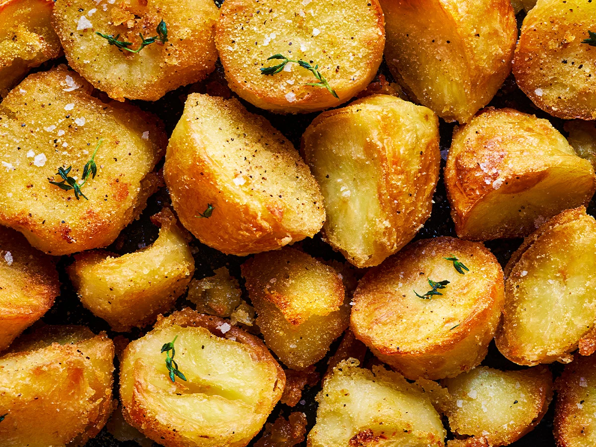 A tray of roast potatoes