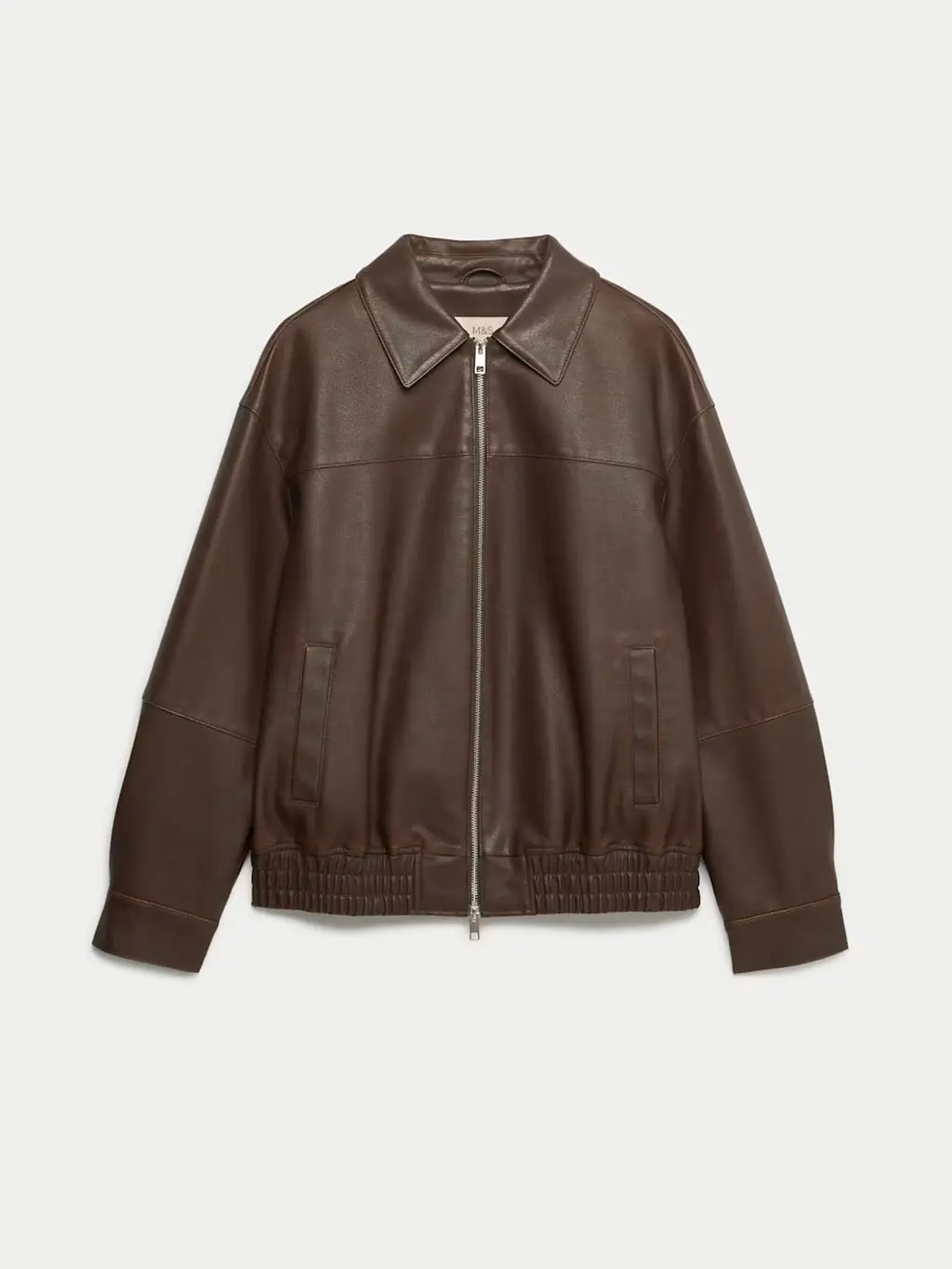 Brown leather bomber jacket