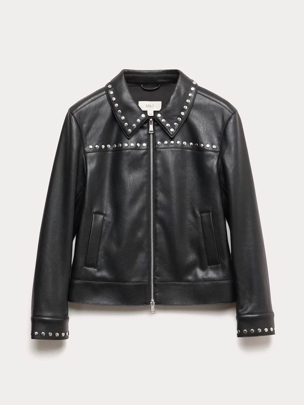 Black faux leather studded jacket
