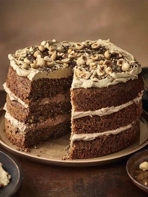 Mocha cake against a brown background