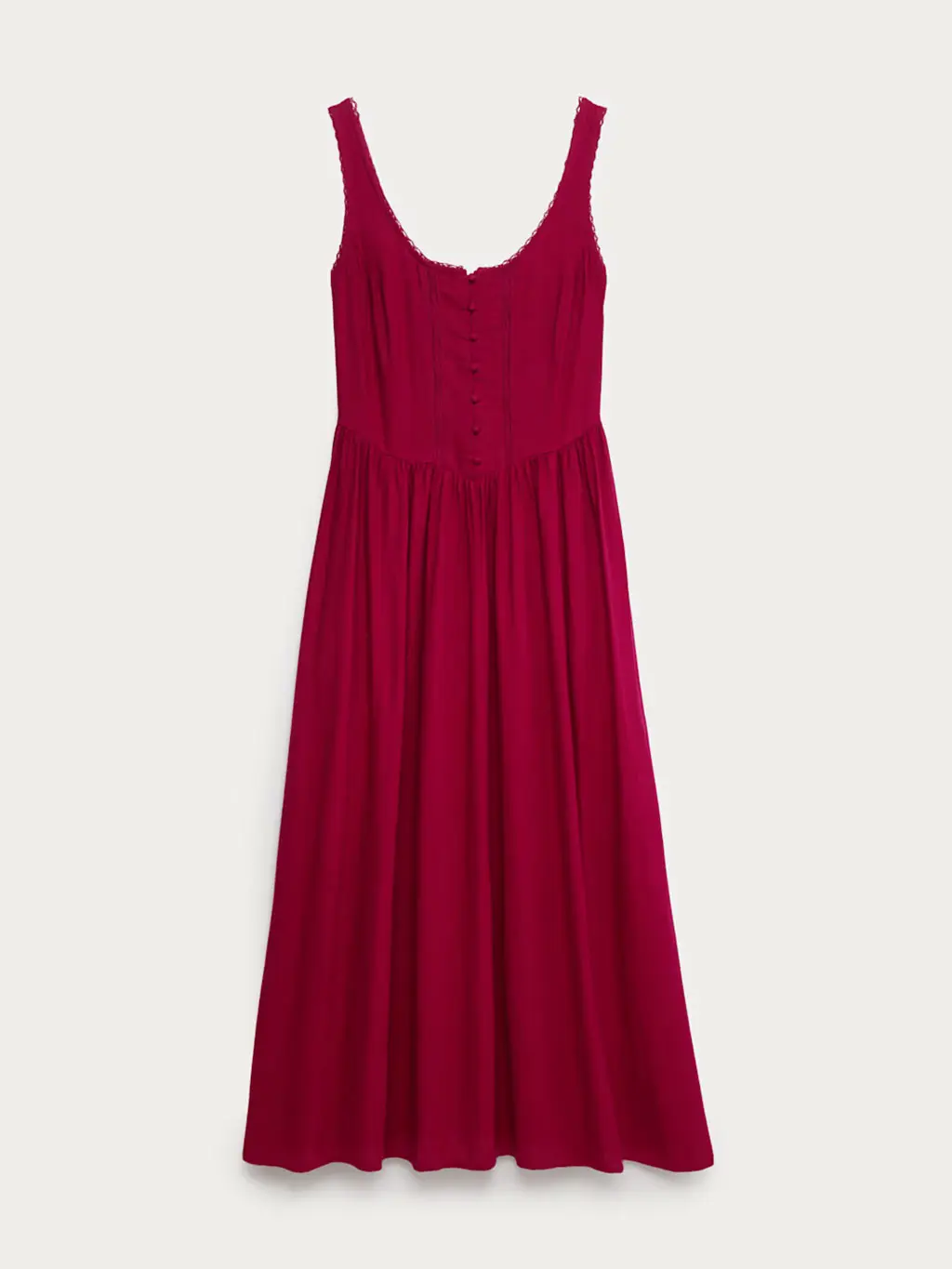 Red buttoned midi dress