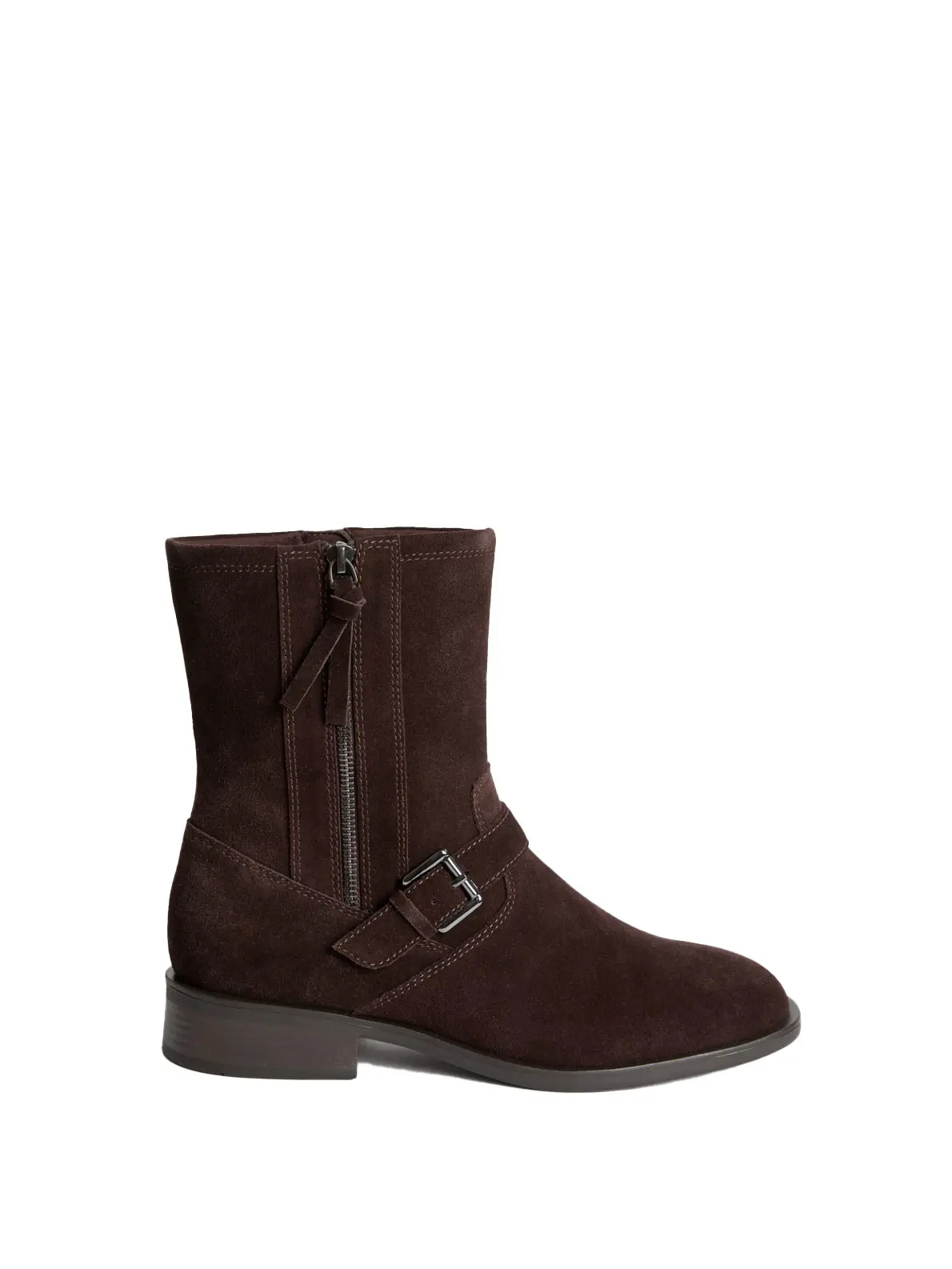Brown suede boot with buckle detail 