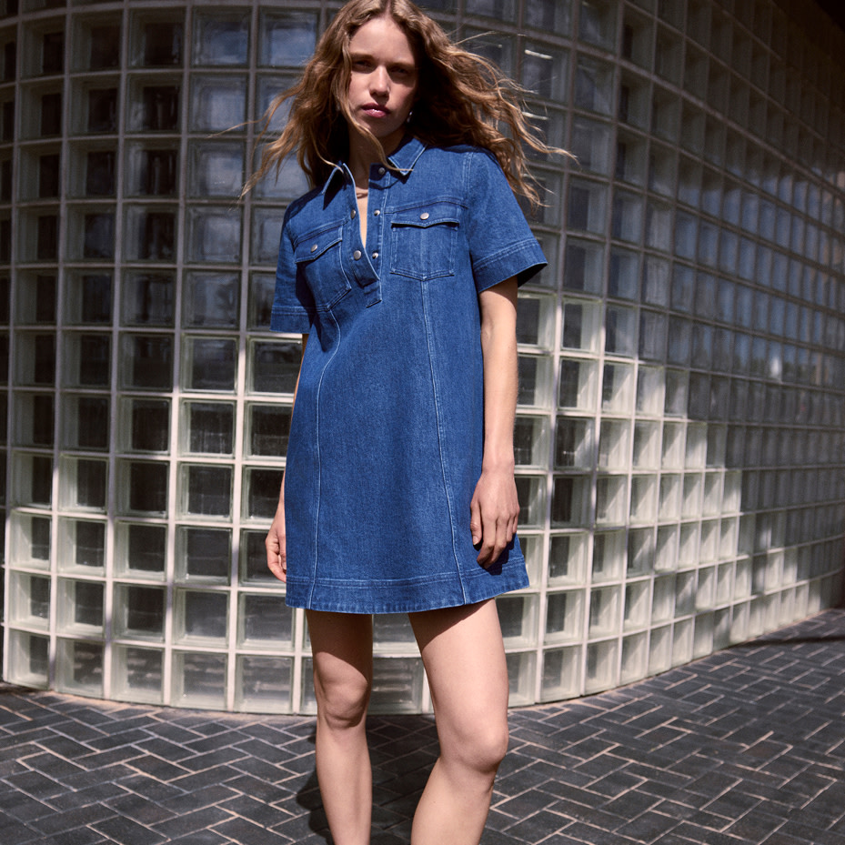 Woman wearing a denim mini dress